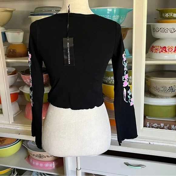 Dollskill Delia’s Butterfly Long Sleeve Glitter Top - Size Small - Picture 4 of 11